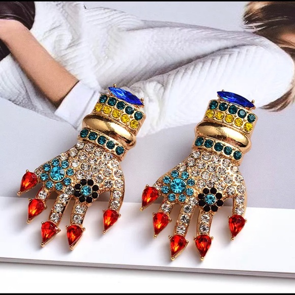 Funky Gold Hand Drop Earrings - Picture 1 of 6